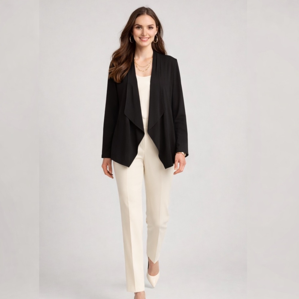 Chaus New York Black Draped‎ Open Front Cardigan Jacket XL Stretch